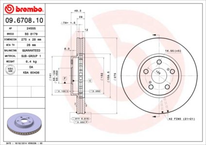Tarcza hamulcowa BREMBO 09.6708.10 4351220600