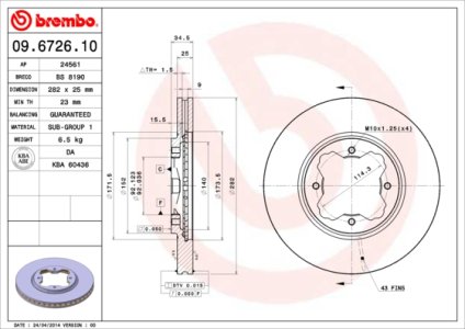 Tarcza hamulcowa BREMBO 09.6726.10 45251SM5A00