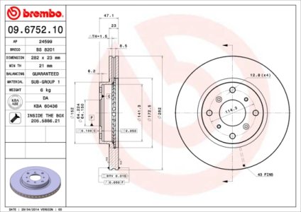 Tarcza hamulcowa BREMBO 09.6752.10 45251SS0A00