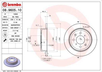 Tarcza hamulcowa BREMBO 08.9605.10 GBD90817