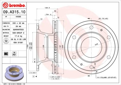 Tarcza hamulcowa BREMBO 09.A315.10 7189265