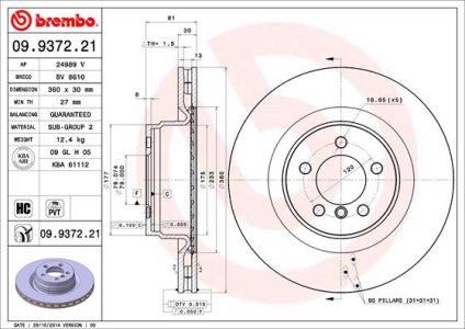 Tarcza hamulcowa BREMBO 09.9372.21 SDB500192