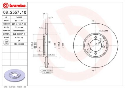 Tarcza hamulcowa BREMBO 08.2557.10 C20326