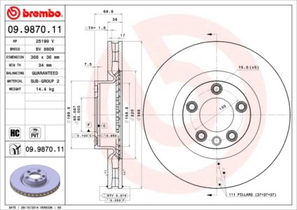Tarcza hamulcowa BREMBO 09.9870.11 95535140300