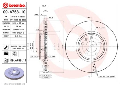 Tarcza hamulcowa BREMBO 09.A758.11 8K0615301A