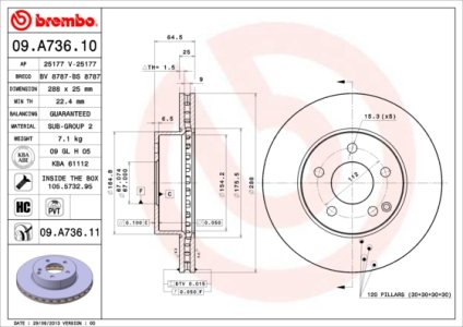 Tarcza hamulcowa BREMBO 09.A736.11 2044210012