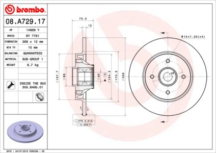Tarcza hamulcowa BREMBO 08.A729.17 424945