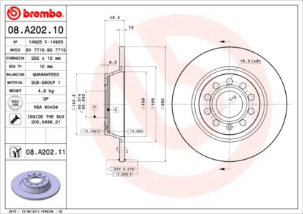 Tarcza hamulcowa BREMBO 08.A202.11 1K0615601M