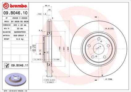 Tarcza hamulcowa BREMBO 09.B046.11 4351205090