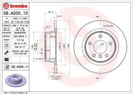 Tarcza hamulcowa BREMBO 08.A205.11 34216769271