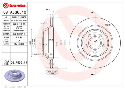 Tarcza hamulcowa BREMBO 08.A536.11 30769058