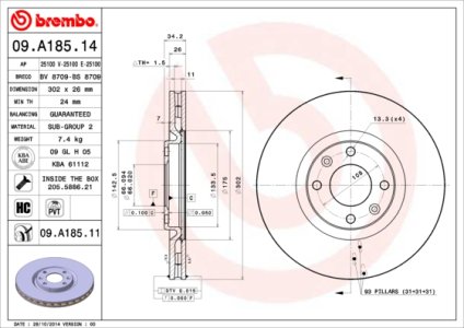 Tarcza hamulcowa BREMBO 09.A185.11 424964