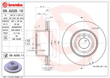 Tarcza hamulcowa BREMBO 09.A229.11 SDB000380