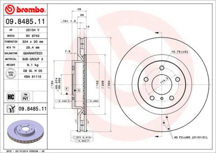 Tarcza hamulcowa BREMBO 09.8485.11 40206CD005