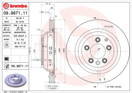 Tarcza hamulcowa BREMBO 09.9871.11 7L8615601A