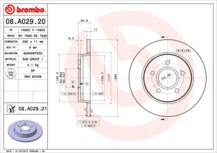 Tarcza hamulcowa BREMBO 08.A029.21 1223543