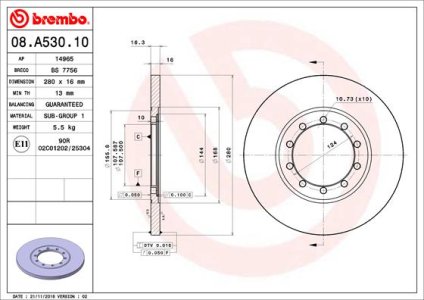 Tarcza hamulcowa BREMBO 08.A530.10 1371420