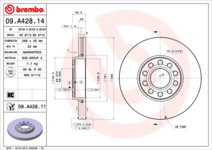 Tarcza hamulcowa BREMBO 09.A428.11 4B0615301B