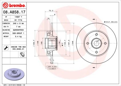 Tarcza hamulcowa BREMBO 08.A858.17 424966