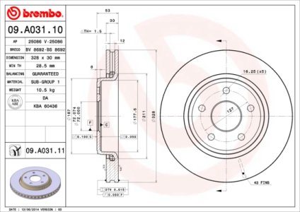 Tarcza hamulcowa BREMBO 09.A031.11 52089269AB