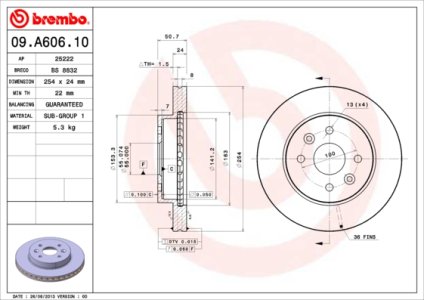 Tarcza hamulcowa BREMBO 09.A606.10 51712FD300