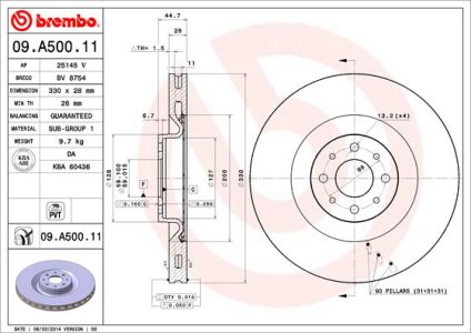 Tarcza hamulcowa BREMBO 09.A500.11 51827474