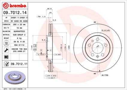 Tarcza hamulcowa BREMBO 09.7012.11 1J0615301E