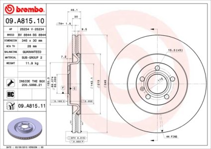 Tarcza hamulcowa BREMBO 09.A815.11 8E0615301T