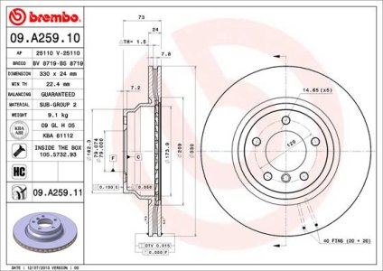 Tarcza hamulcowa BREMBO 09.A259.11 34116764645