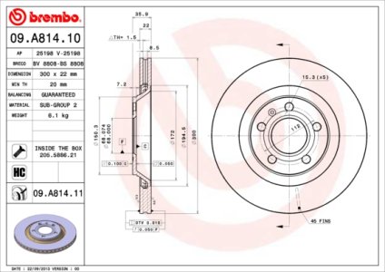 Tarcza hamulcowa BREMBO 09.A814.11 8E0615601K