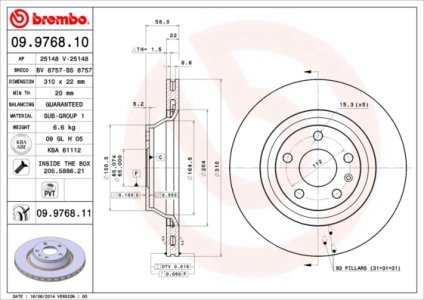 Tarcza hamulcowa BREMBO 09.9768.11 8J0615601A