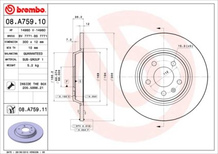 Tarcza hamulcowa BREMBO 08.A759.11 8K0615601B