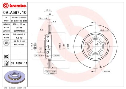 Tarcza hamulcowa BREMBO 09.A597.11 8D0615601D