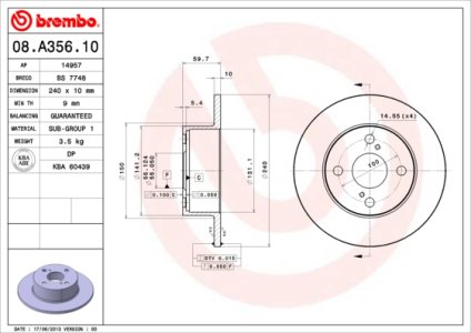 Tarcza hamulcowa BREMBO 08.A356.10 4243112190