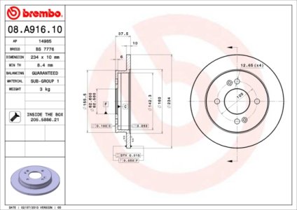 Tarcza hamulcowa BREMBO 08.A916.10 5841107300