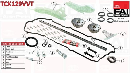Zestaw łańcucha rozrządu FAI AutoParts TCK129VVT 0816J2