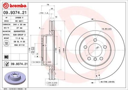 Tarcza hamulcowa BREMBO 09.9374.21 SDB500181