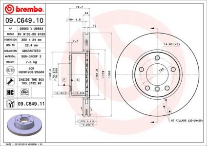 Tarcza hamulcowa BREMBO 09 C649 11 34116772669 BMW 3 E90  05- WEN