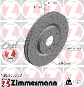 Tarcza hamulcowa ZIMMERMANN 430265052 13598064 OPEL INSIGNIA B 4X4  17- przód