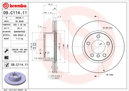 Tarcza hamulcowa BREMBO 09C11411 34116792217 BMW 1 F20  11-przód