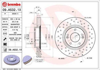 Tarcza hamulcowa BREMBO 09 A532 1X 517123K160 HYUNDAI SONATA  05