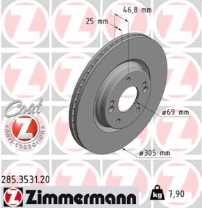 Tarcza hamulcowa ZIMMERMANN 285353120 51712D7000  HYUNDAI TUCSON  15- przód