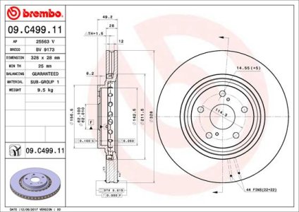 Tarcza hamulcowa BREMBO 09 C499 11 435120E030 TOYOTA RAV 4 IV  12- PRZÓD