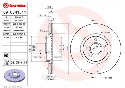 Tarcza hamulcowa BREMBO 09C54111 1825134 FORD TRANSIT CONNECT  13- PRZÓD