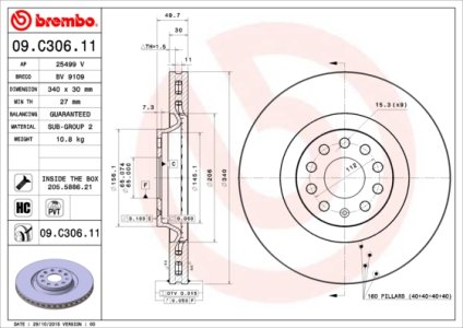 Tarcza hamulcowa BREMBO 09 C306 11 1K0615301AD VW PASSAT  10