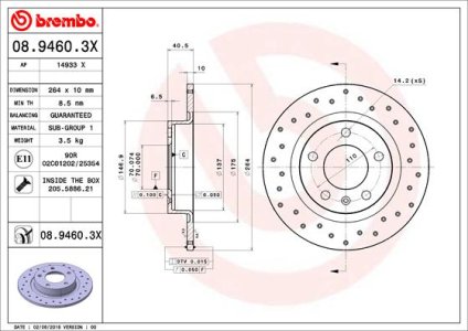 Tarcza hamulcowa BREMBO 08.9460.3X tył OPEL CORSA D  06