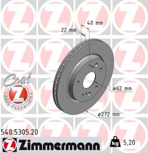 Tarcza hamulcowa ZIMMERMANN 540.5305.20 5531170L00
