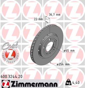 Tarcza hamulcowa ZIMMERMANN 600.3244.20 6R0615601A
