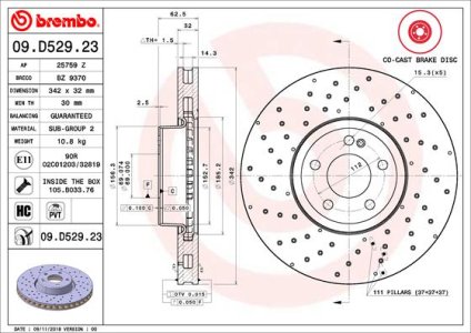 Tarcza hamulcowa BREMBO 09 D529 23 0004212212 MERCEDES W205 C-KLASA  14- PRZÓD