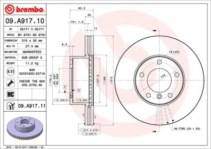 Tarcza hamulcowa BREMBO 09 A917 11 4634210012 MERCEDES W463 G-KLASA  93- WEN.